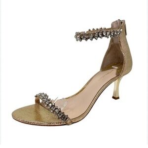 Sexy Antonio Melani Gold Rhinestone Embellished Ankle Strap Heels 8 1/2